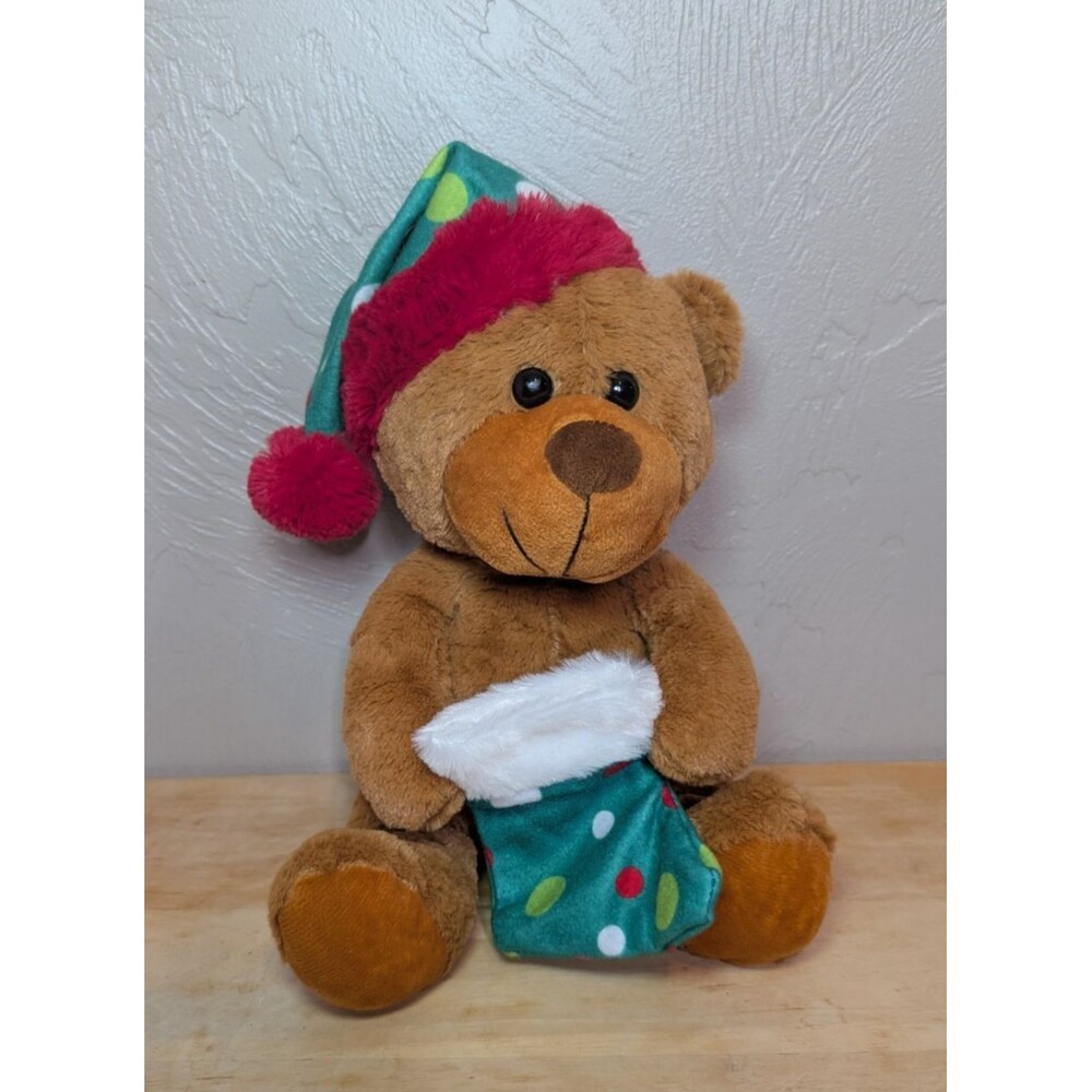 Rinco Brown Bear Stocking and Hat Christmas Teddy Bear 9" Plush Stuffed Animal